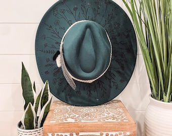 Wildflower Floral Burned Hat, Floral Engraved Cowboy Hat