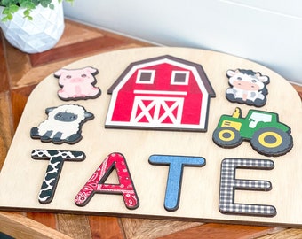 Puzzle fattoria personalizzato, puzzle fattoria per bambini, regalo per il primo compleanno, puzzle con nome personalizzato, puzzle a tema fattoria, puzzle con nome in legno per bambini, regalo di compleanno