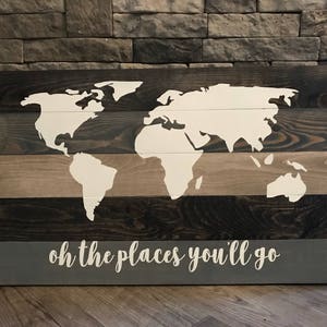 Signo de madera del mapa del mundo rústico de múltiples manchas, signo del globo, signo del mundo, regalo de Navidad, regalo de Navidad, signo del mapa del mundo, signo del mapa