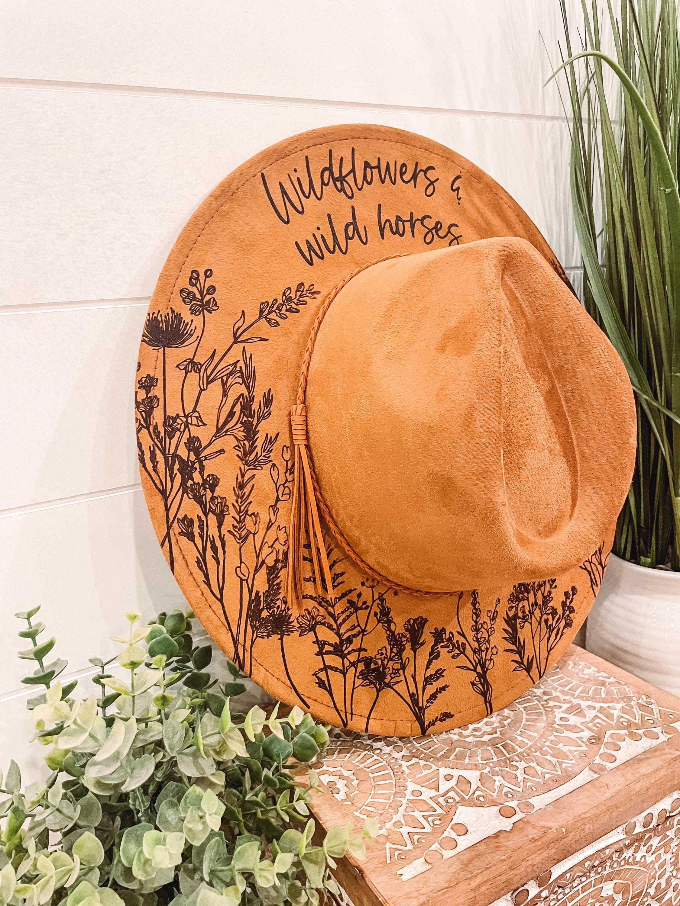 Wildflower hand burned Tan Hat Sunflower Hand-Burned Fedora – Wildflowers and Barley main image 2
