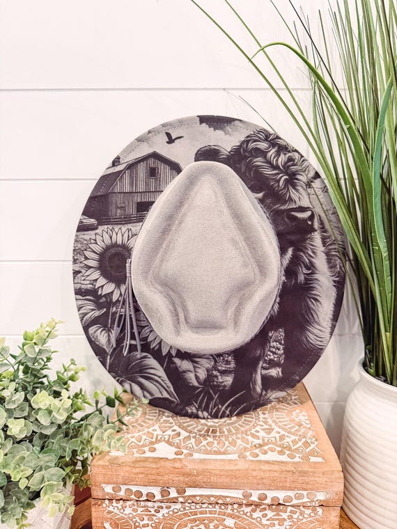 Custom Brown Wood Burned Fedora Women OS Sunflower Highland Cow Boho Western Western Hat**sunflower**cowgirl**designer**women**burned  main image 4