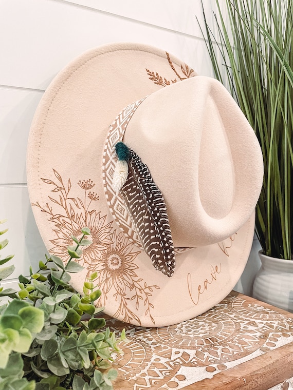 Aztec Leave Her Wild Floral Burned Hat, Floral Engraved  display picture 3