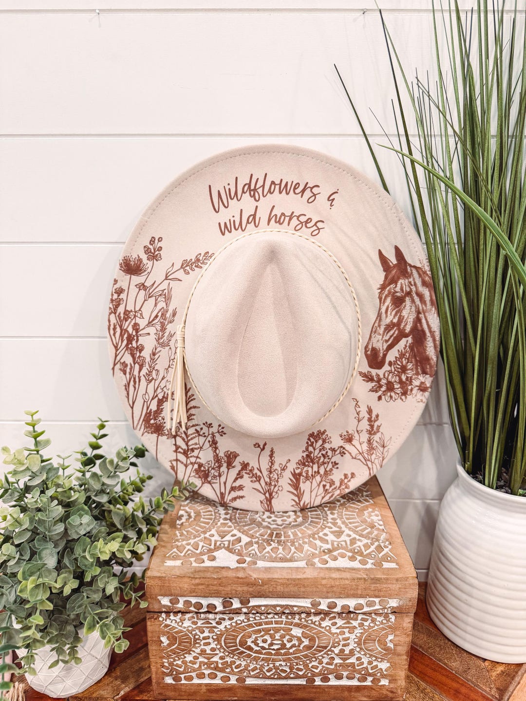 Wildflowers Hat, Burned Cowboy Hat, Floral Burned Hat  display picture 1