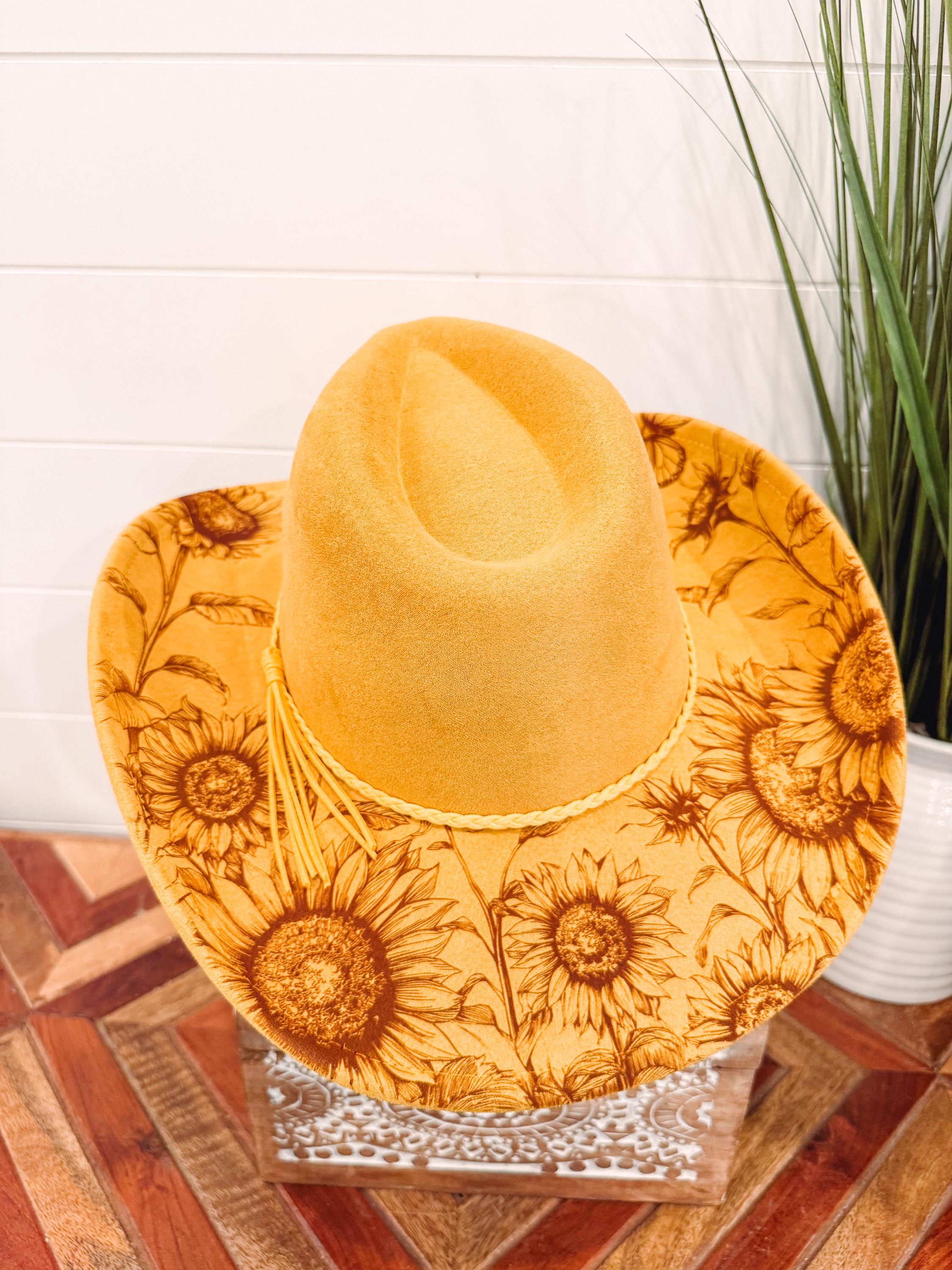 Sunflower Burned Hat, Floral Engraved Cowboy Hat, Sunflower 