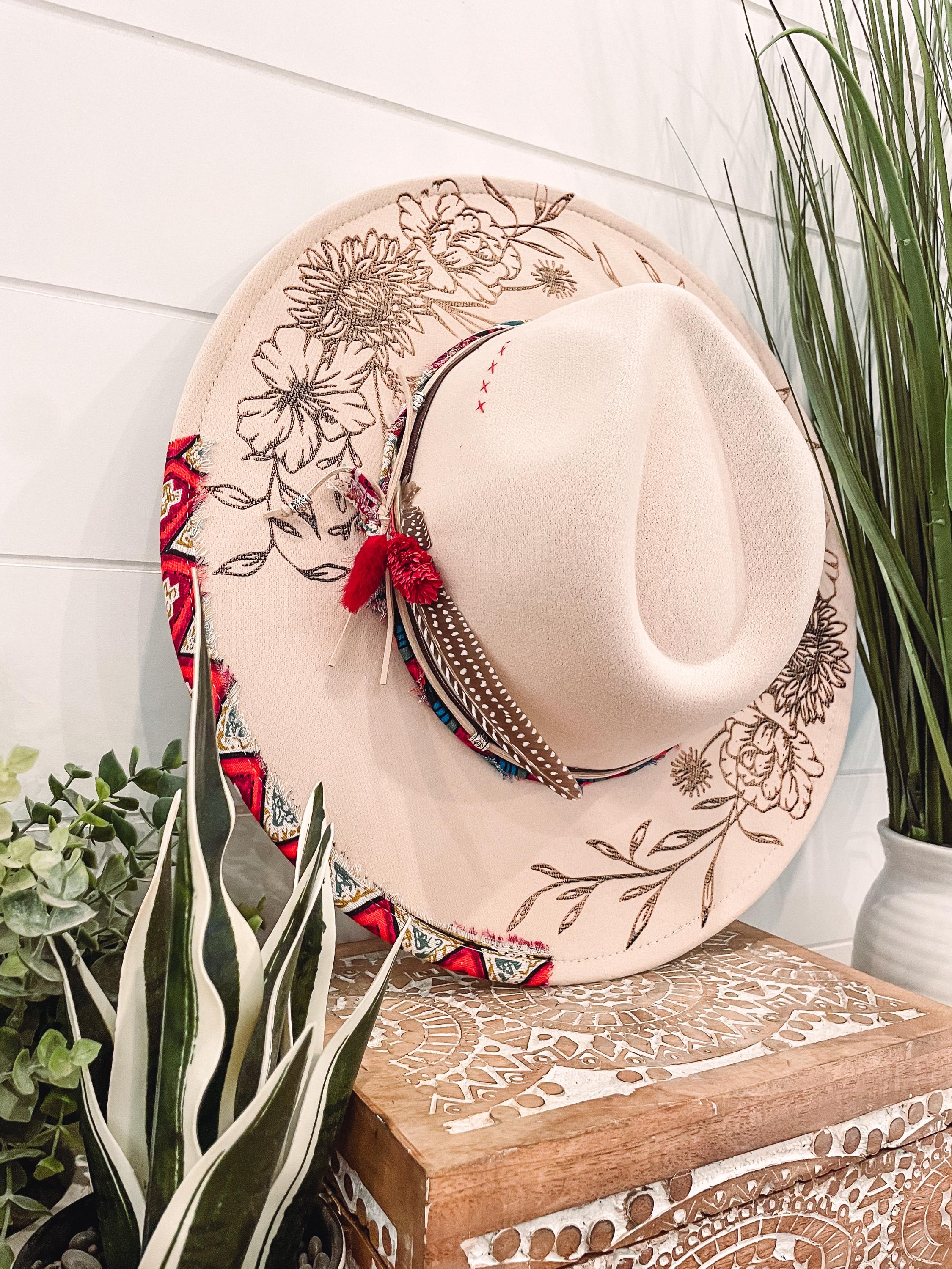 Leave Her Wild Floral Burned Hat, Floral Engraved Cowboy Hat 