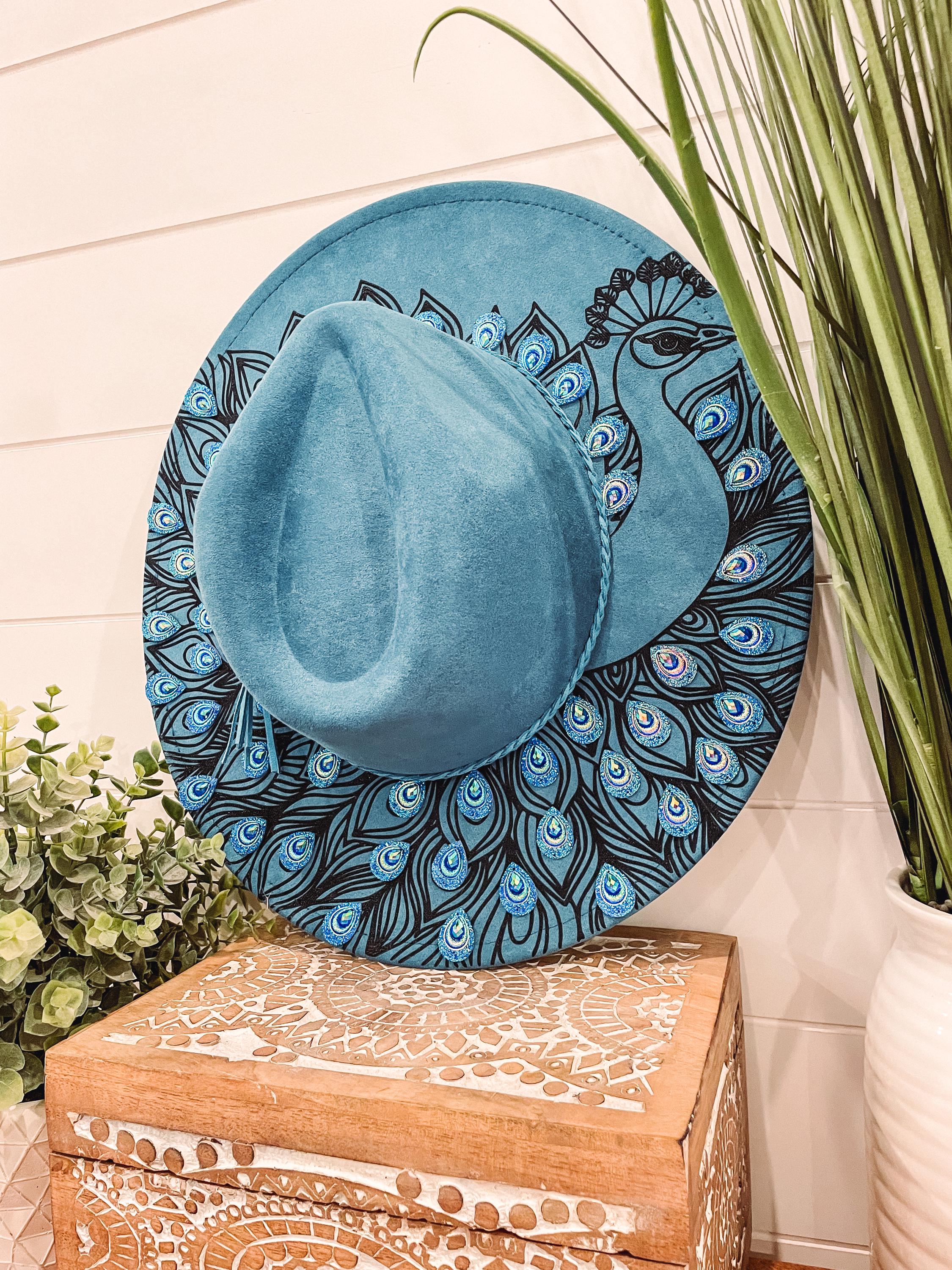 Peacock Burned Hat, Peacock Engraved Cowboy Hat, Peacock Hat  display picture 1