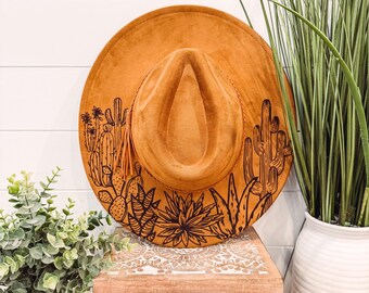 Desert Burned Hat, Cactus Engraved Cowboy Hat, Cactus Hat  display picture 3