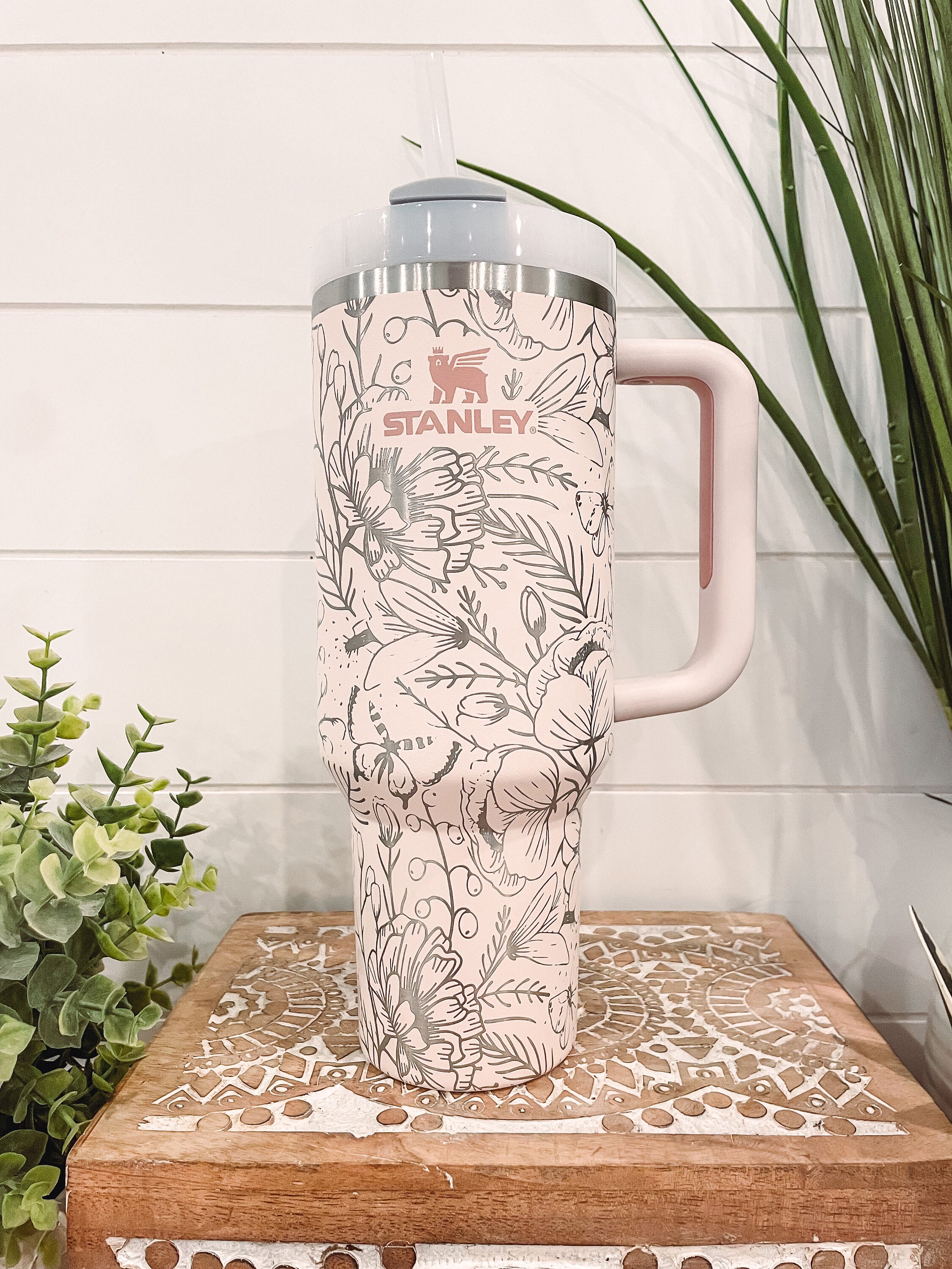 Engraved 40oz Stanley Style Quencher Plants Tumbler Leaf Foliage