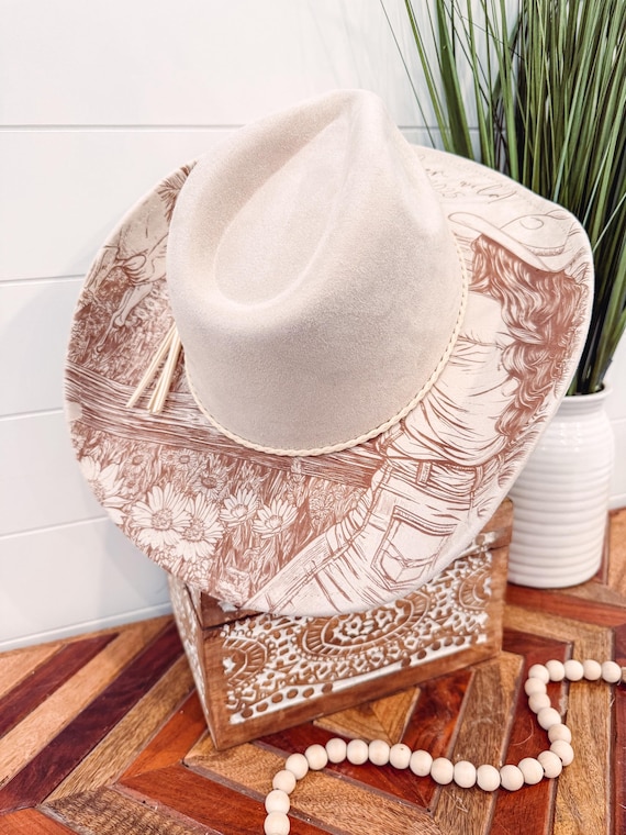 Off beige cream White cowgirl country hat horse Mexico festival Beige Felt Cowboy Hat, Western Rodeo Tejana Vaquera - Etsy main image 4