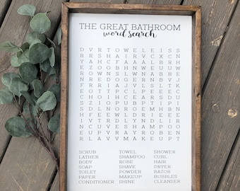 Bathroom Word Search Wooden Sign, Bathroom Decor, Rustic Farmhouse Wooden Sign, Funny Bathroom Signs, Housewarming Present