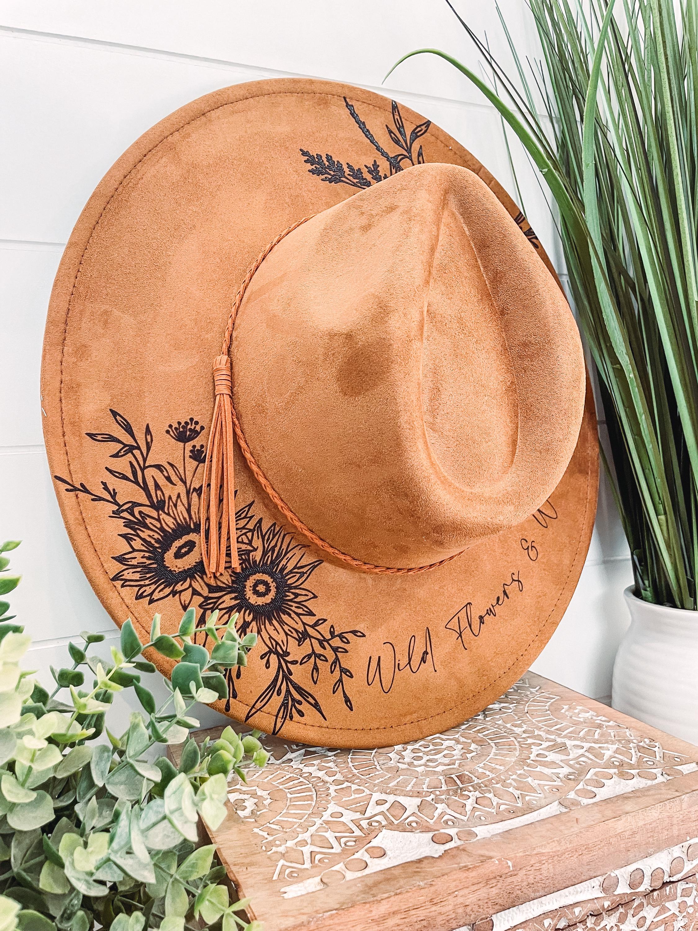 Sunflower Burned Hat, Floral Engraved Cowboy Hat, Sunflower 