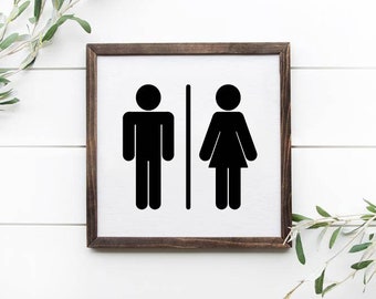 Männliches und weibliches Badezimmer Holz gerahmtes Schild, Badezimmer Holzschild, Badezimmer Dekor, lustige Badezimmer Schilder, lustige Toiletten Dekor