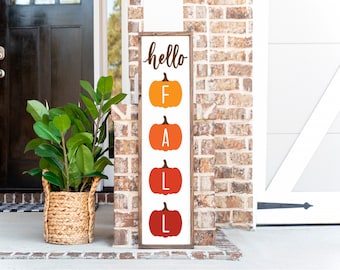 Hola otoño calabazas madera enmarcado signo, signo de porche de otoño, decoración de Halloween, decoración de otoño, signo de otoño, decoración de otoño, signo de calabaza, signo de puerto delantero