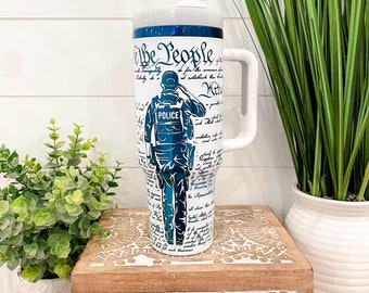 We The People Police Vaso de 40 oz, regalo de policía, taza de policía, vaso de policía grabado, regalo para policía, vaso patriótico
