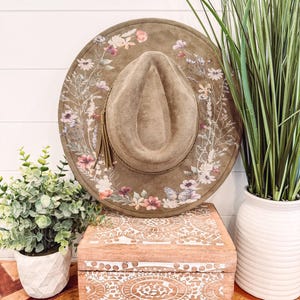 Floral Print Hat, Floral Cowboy Hat, Sunflower Hat, wildflower Fedora, Floral Suede Hat, Boho Hat, Vegan Suede, cowgirl hat, wide brim hat image 10