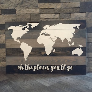 Multi Stain Rustiek Wereldkaart Houten Bord, Globe Sign, Wereldbord