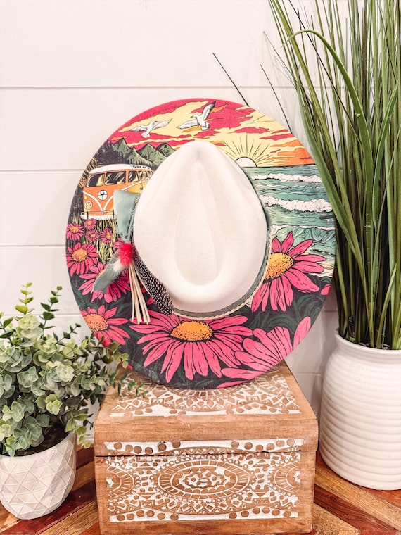 Floral Print Hat, Ocean Scene Hat, Hippie Hat, Wildflower  display picture 3