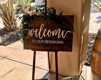 Bienvenido a nuestro signo de boda inicial, signo de ceremonia de boda, signo de boda, boda rústica, boda rústica chic, signo personalizable