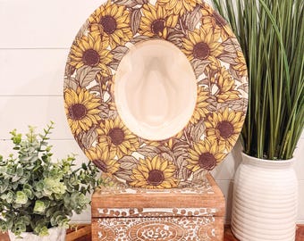 Sunflower Print Hat, Floral Cowboy Hat, Sunflower Hat, wildflower Fedora, Floral Suede Hat, Boho Hat, Vegan Suede, floral cowgirl hat