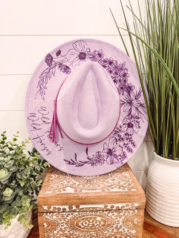 Floral Burned Hat, Floral Engraved Cowboy Hat, Sunflower Hat  display picture 1