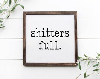 Shitters letrero enmarcado de madera completo, letrero de madera del baño, decoración del baño, letreros divertidos del baño, decoración divertida del baño, decoración de vacaciones de Navidad