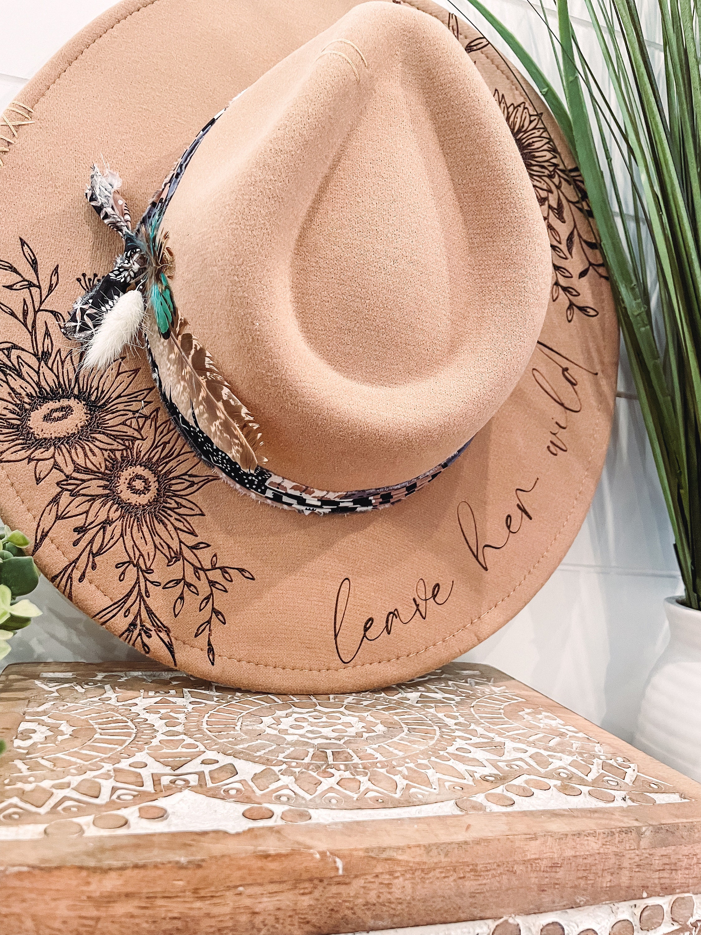 Leave Her Wild Floral Burned Hat, Floral Engraved Cowboy Hat  display picture 1