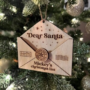 Adorno de sobre de carta a Papá Noel, adorno de Navidad para niños, adorno de Navidad personalizado, adorno de querido Papá Noel, regalo personalizado en 3D