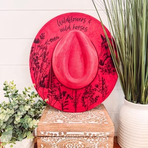 Wildflowers Hat, Burned Cowboy Hat, Floral Burned Hat, Cowgirl Hat, Horse Theme Hat, Horse Hat, Engraved Cowboy Hat, Boho Hat