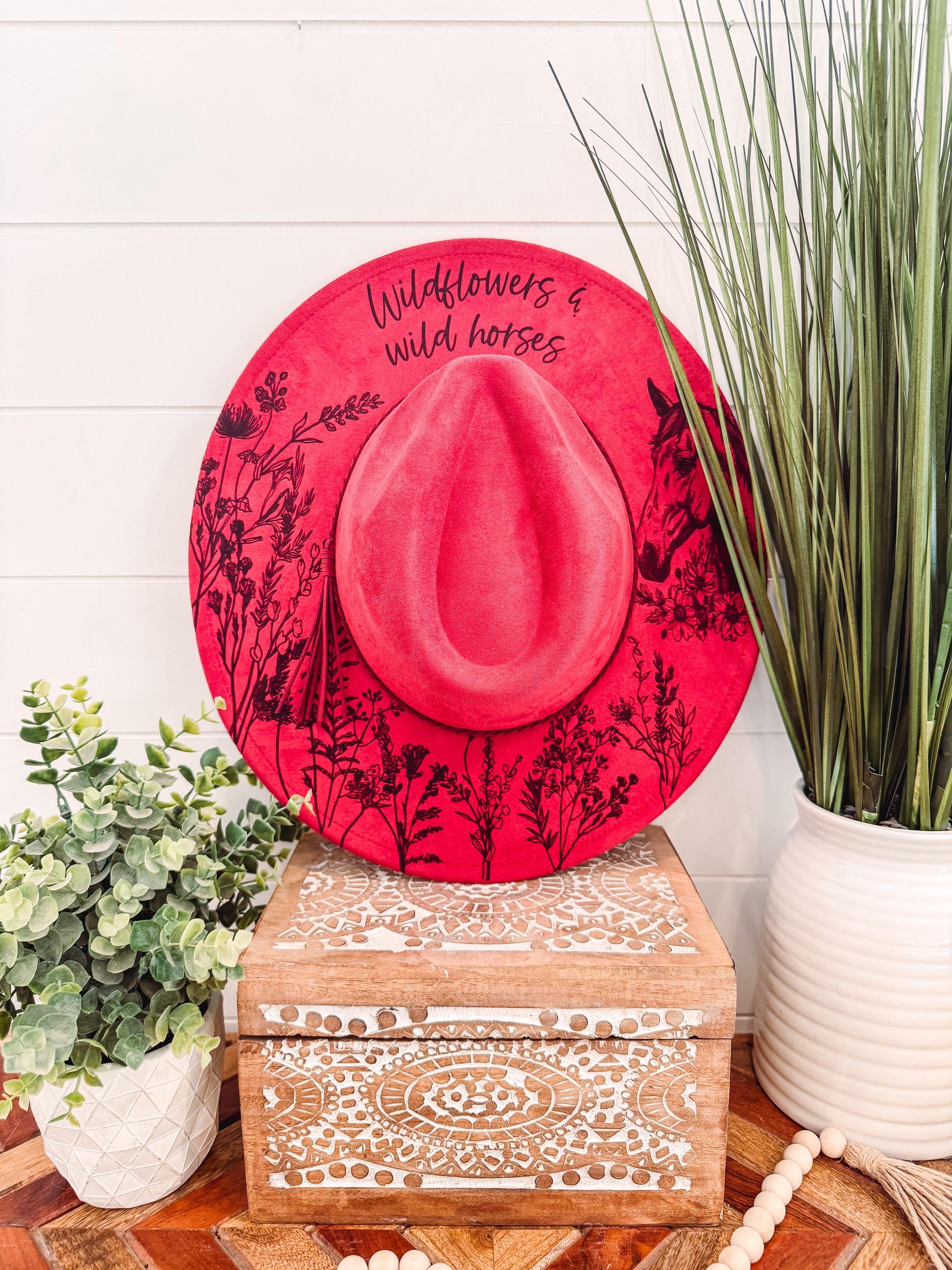 Wildflowers Hat, Burned Cowboy Hat, Floral Burned Hat 