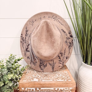 Youth Floral Print Hat, Child Size Burned Hat, Floral Burned Hat, Cowgirl Hat, wildflower Hat, Horse Hat, Engraved Cowboy Hat