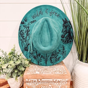 Wildflowers Hat, Burned Cowboy Hat, Floral Burned Hat, Cowgirl Hat, Horse Theme Hat, Horse Hat, Engraved Cowboy Hat, Boho Hat