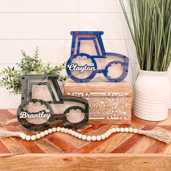 Tractor Piggy Bank, Tractor Coin Bank, Farm Theme Gift, Farm Themed Gift, Farm Birthday Present, personalized piggy bank, farmhouse nursery
