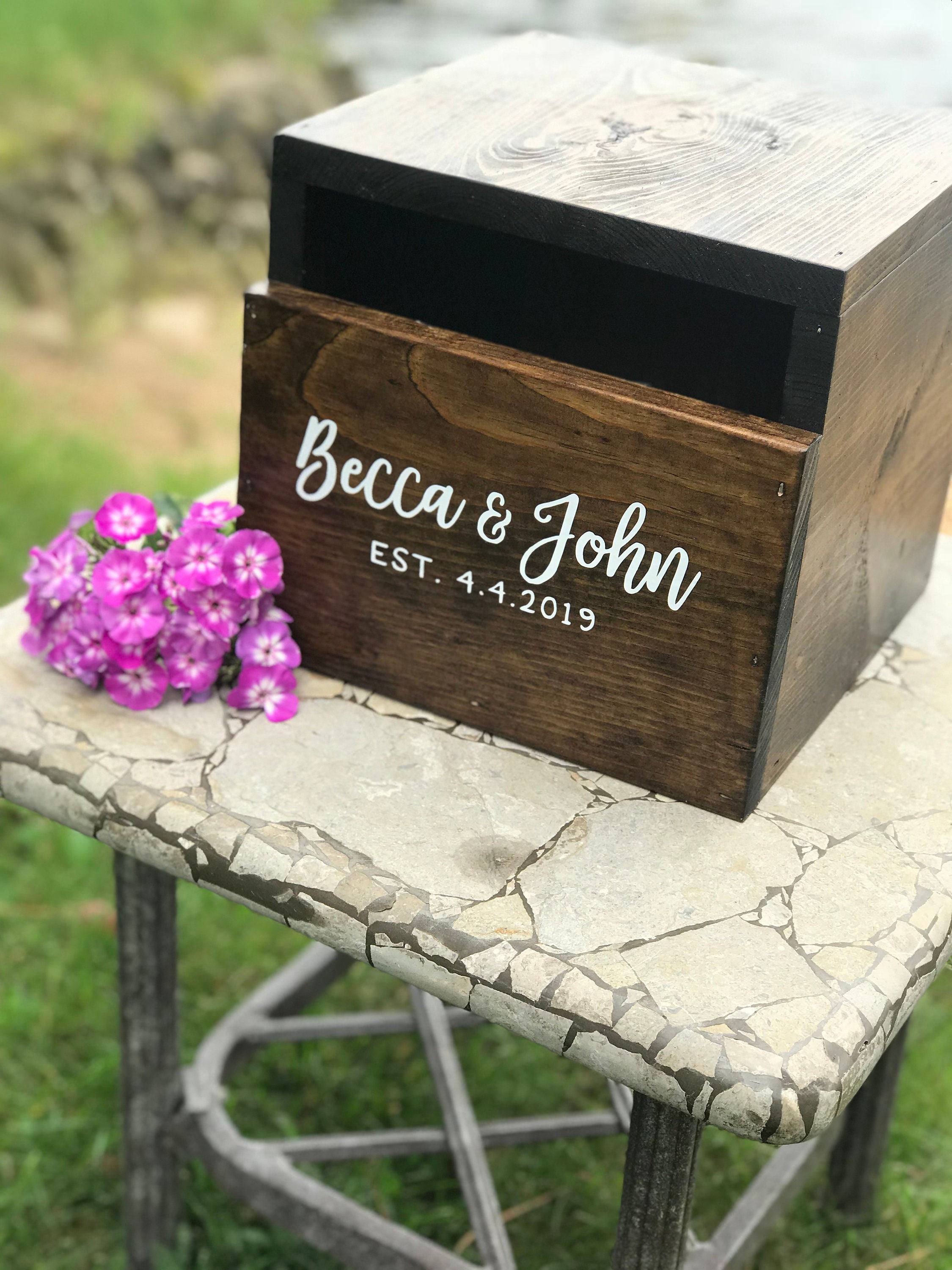 Wooden Card Box - Custom Rustic Wedding Box - Wooden Card Box With Slot ...