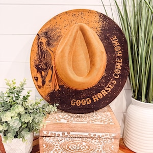 Engraved Horse Hat, Burned Cowboy Hat, horse Burned Hat, Cowgirl Hat, Horse Theme Hat, Horse Hat, Engraved Cowboy Hat, Boho Hat