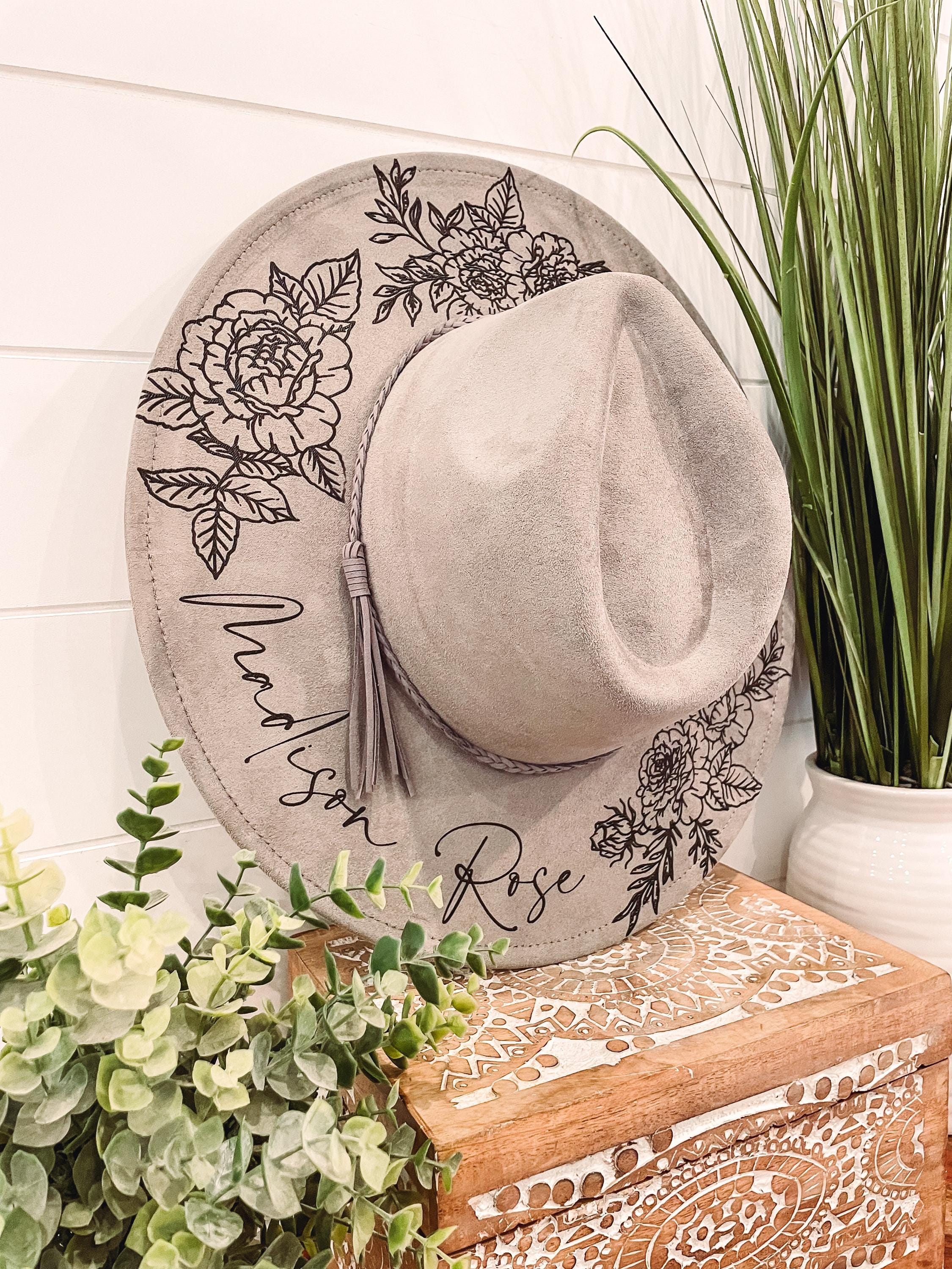 Customed Design Rose Straw Hat Peony Rose - Custom Burned Cowboy Hat | Honeybee Hat Co  main image 3