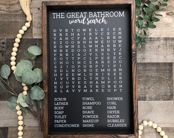 Bathroom Word Search Wooden Sign, Bathroom Decor, Rustic Farmhouse Wooden Sign, Funny Bathroom Signs, Housewarming Present