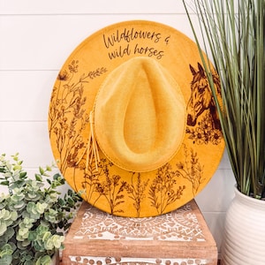 Wildflowers Hat, Burned Cowboy Hat, Floral Burned Hat, Cowgirl Hat, Horse Theme Hat, Horse Hat, Engraved Cowboy Hat, Boho Hat