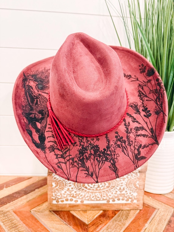 Wildflower Horse Hat, Floral Horse Hat, Horse Burned Cowboy  display picture 2