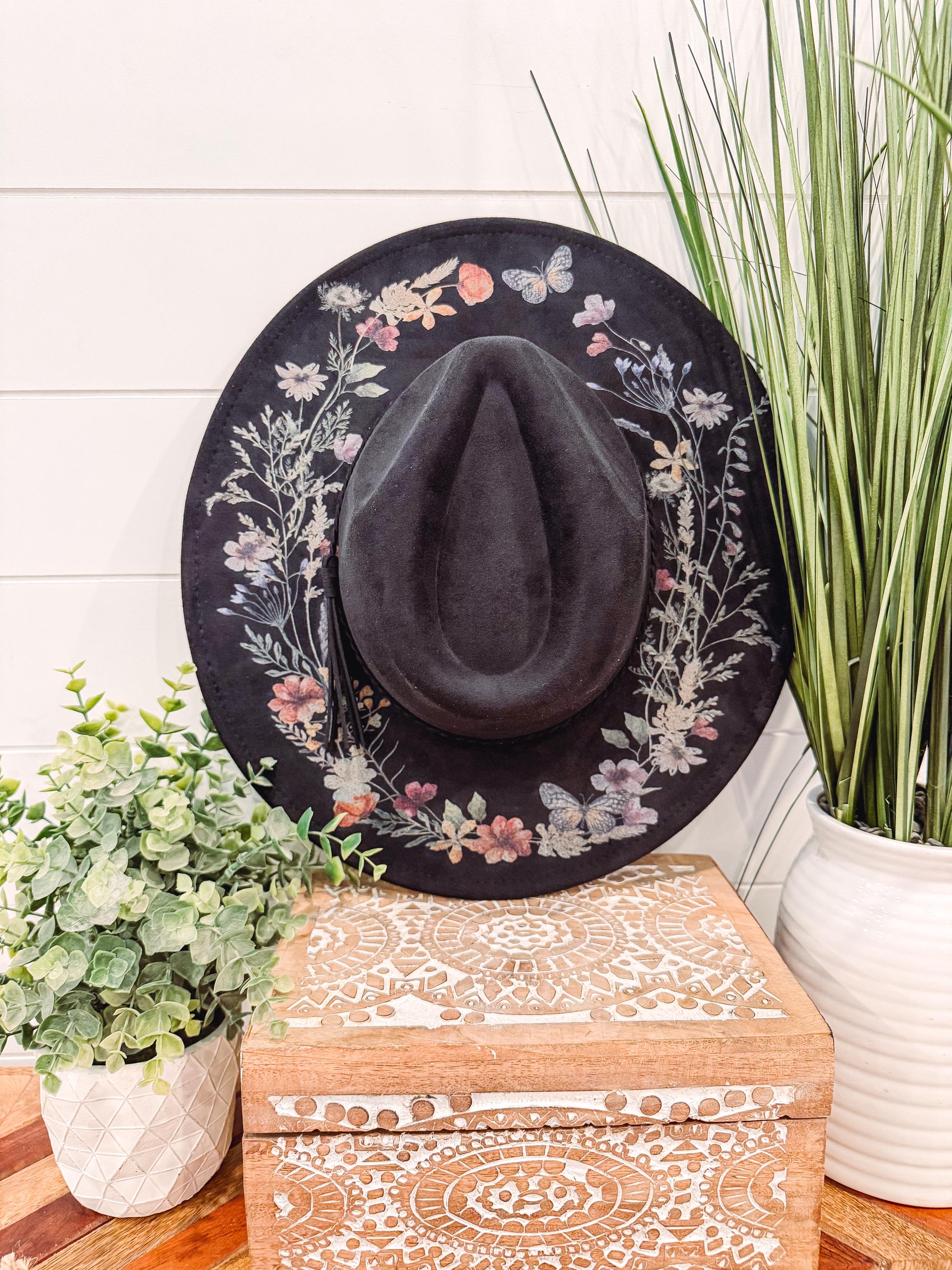 Hand-Painted Wide Brim Hat with Floral Accent - LOVE Detail Colorful floral hats ? I go through creative phases where  main image 3