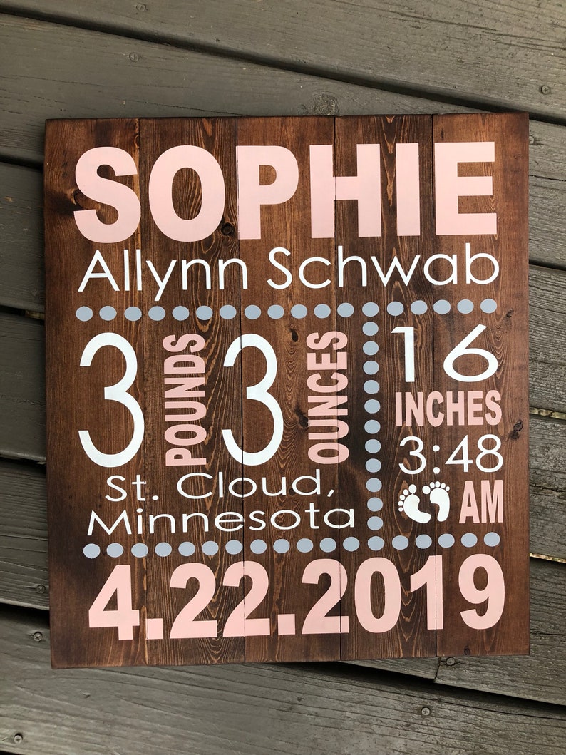 Birth Stats Wood Sign Birth Announcement Sign Baby Wooden Etsy