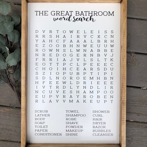 Bathroom Word Search Wooden Sign, Bathroom Decor, Rustic Farmhouse Wooden Sign, Funny Bathroom Signs, Housewarming Present image 3