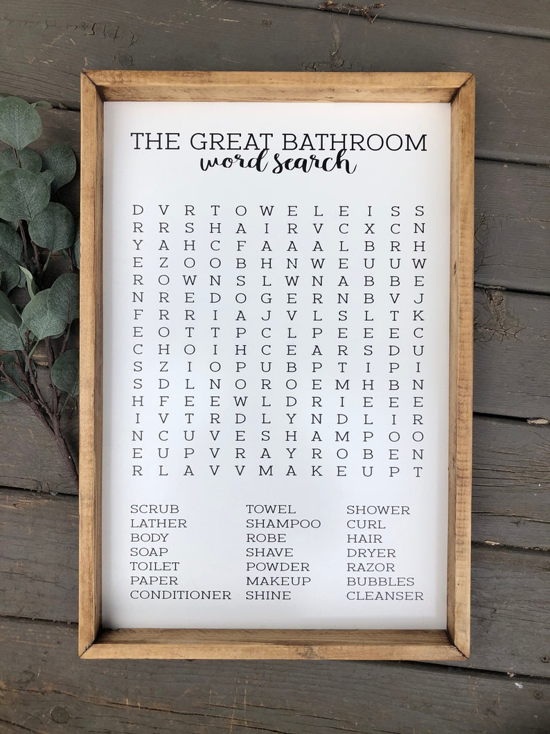 Bathroom Word Search Wooden Sign, Bathroom Decor, Rustic Farmhouse Wooden Sign, Funny Bathroom Signs, Housewarming Present image 3