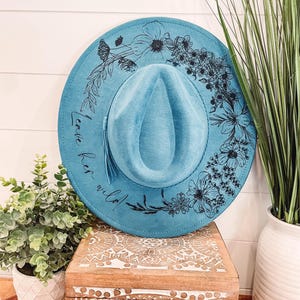 Floral Burned Hat, Floral Engraved Cowboy Hat, floral Hat, Floral Burned Fedora, Engraved Suede hat, Boho Hat, Vegan Suede