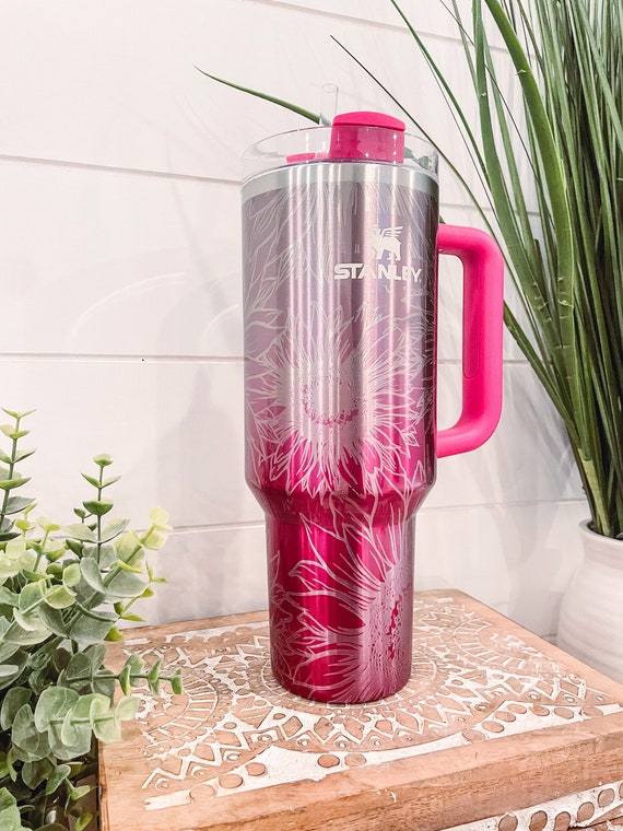 Sunflower Stanley Tumbler, Engraved 40oz Quencher, Personalized Travel Mug  With Handle, Large Coffee Cup, Water Bottle Floral Full Wrap 