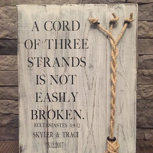 A Cord Of Three Strands Sign, A Cord of 3 Strands, Ecclesiastes 4:9-12, Wedding Ceremony Sign, Unity Ceremony Sign, Rustic Wedding Gift image 3