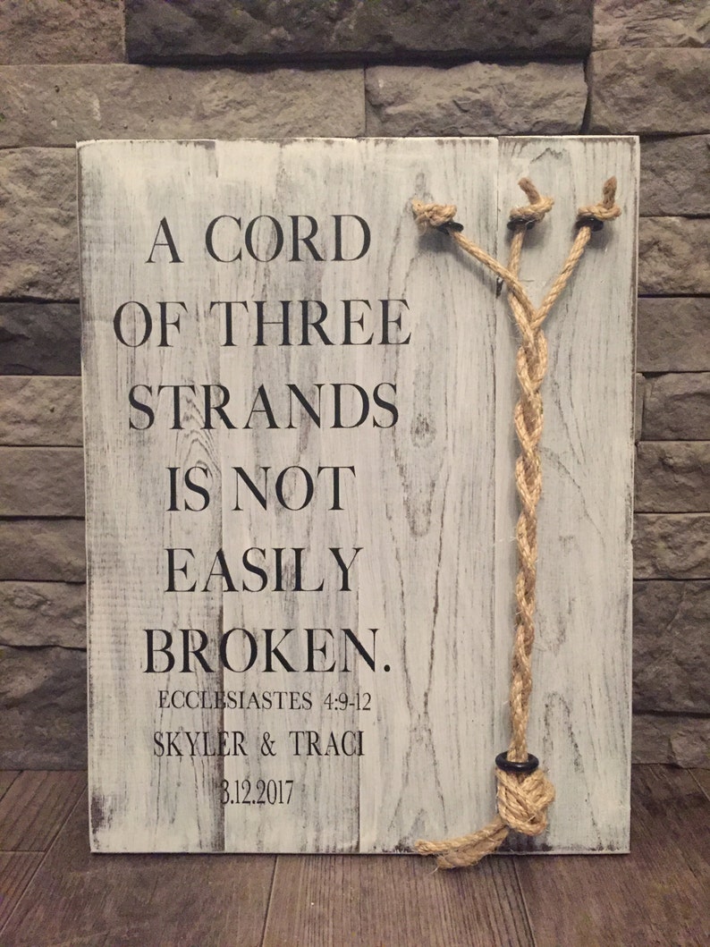 A Cord Of Three Strands Sign, A Cord of 3 Strands, Ecclesiastes 4:9-12, Wedding Ceremony Sign, Unity Ceremony Sign, Rustic Wedding Gift image 3