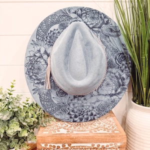 Chapeau brûlé serpent, chapeau serpent gravé, chapeau cactus, chapeau Fedora brûlé succulent, chapeau en daim gravé, chapeau bohème, chapeau en daim végétalien, chapeau de serpent