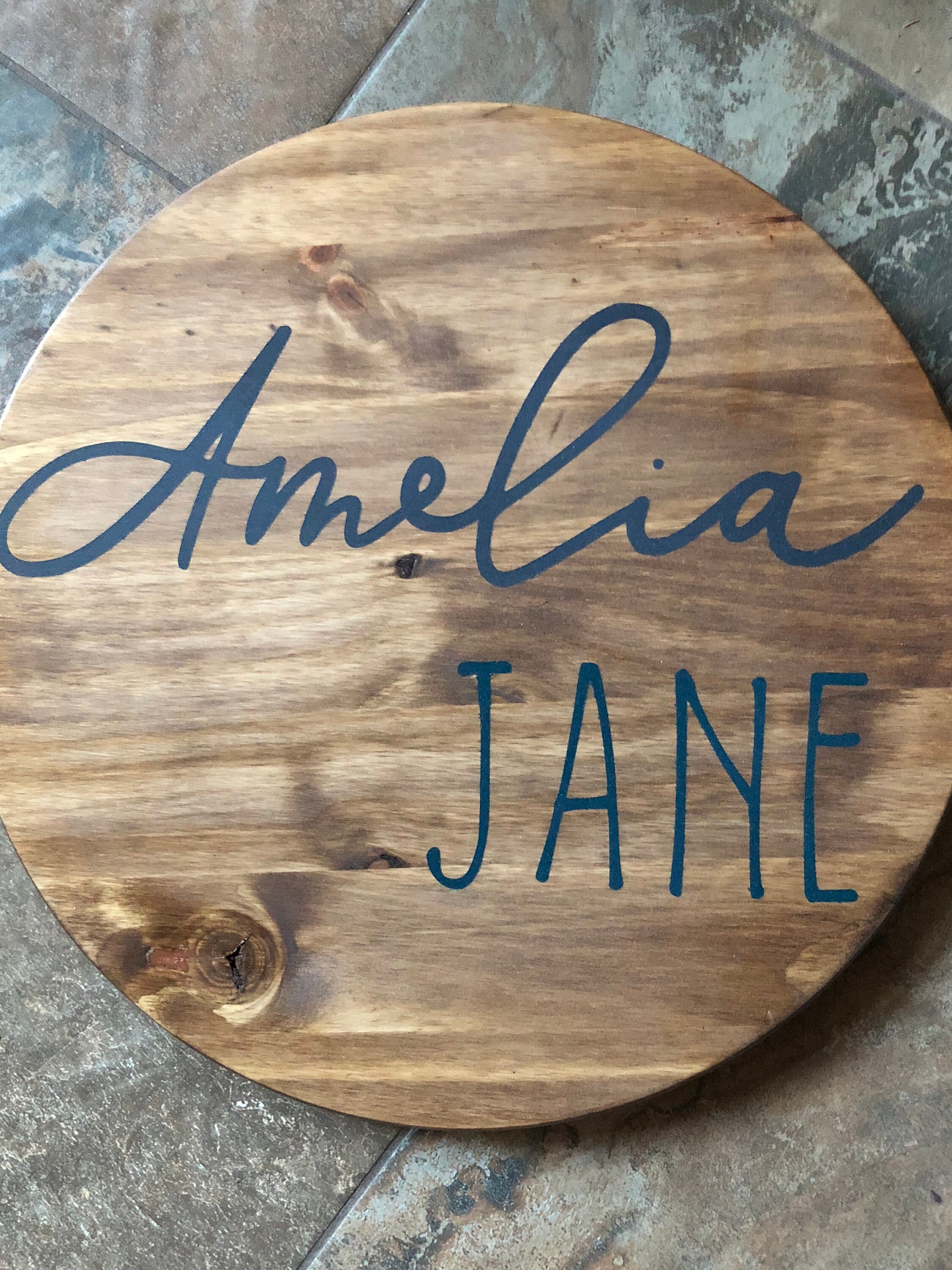 Round Baby Name Sign Wooden Nursery Sign Newborn Photography Etsy