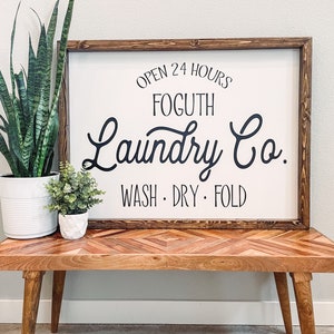 Laundry Co. Farmhouse Wooden Sign, Laundry Room Decor,Laundry Room Sign, Housewarming Present, Rustic Chic Decor, Wooden Quote Sign