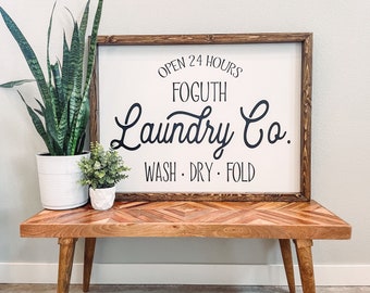 Laundry Co. Letrero de madera de granja, decoración de lavandería, letrero de lavandería, regalo de inauguración de la casa, decoración rústica elegante, letrero de cita de madera